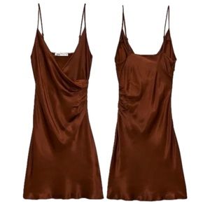 ⭐️NWT Zara Satin Dress with Side Ruching